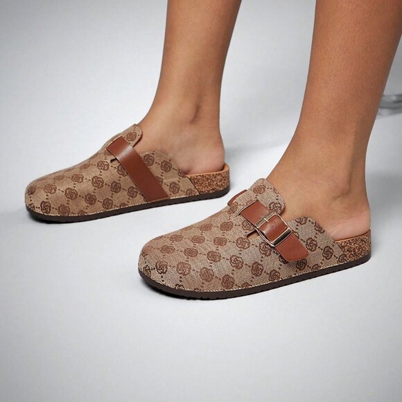 Shoes - Multicolor Elegant Women's Adjustable Strap Monogram Buckle Clogs Mules